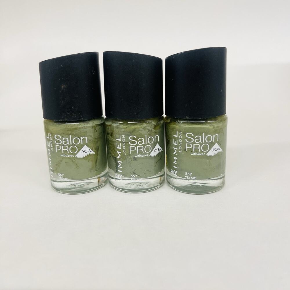 Lot Of 3 Rimmel Salon Pro Nail Polish #557 Yes Sir Classic Green‎ Nail Color